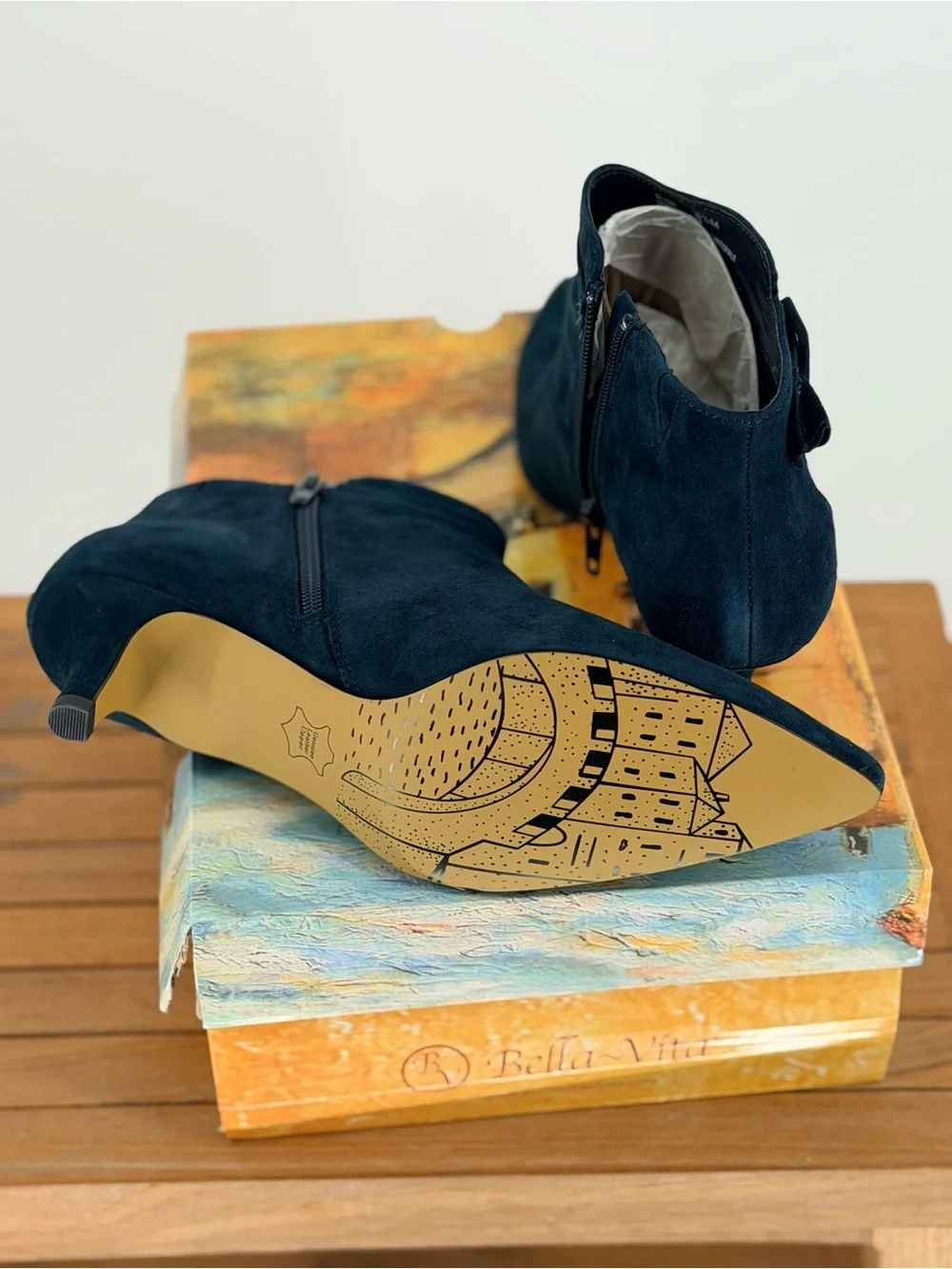 New Bella Vita Women's BINDU Navy Suede Pointed-Toe Ankle Boots SIZE 8.5 M
